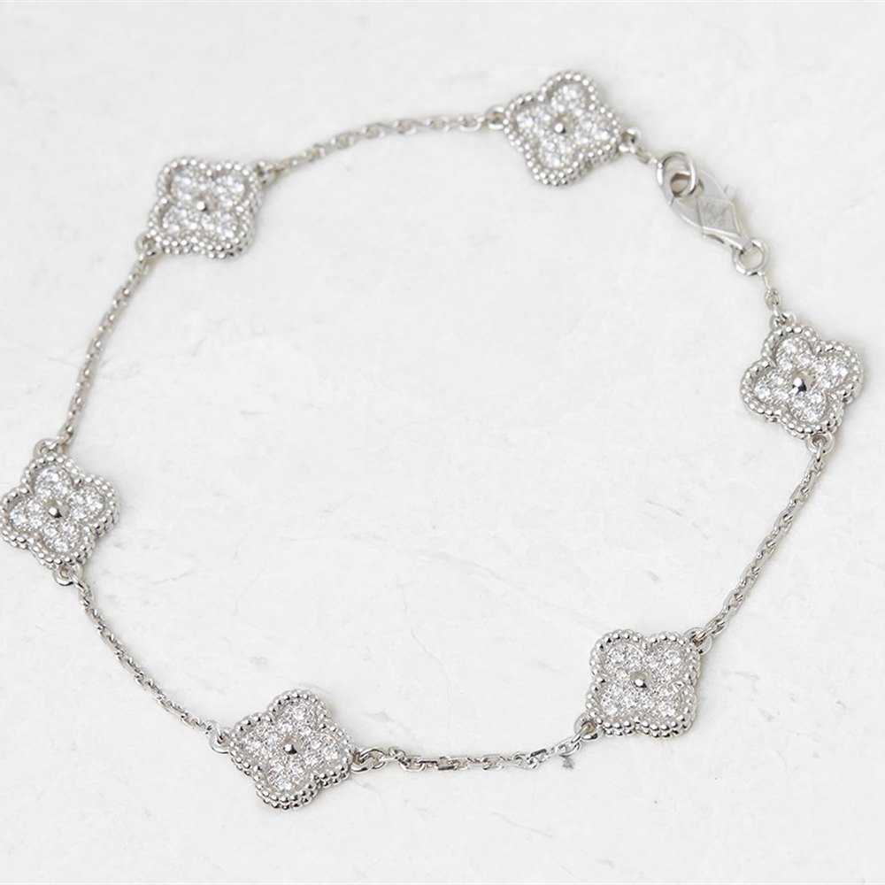 Van Cleef & Arpels 18k White Gold Diamond Sweet Alhambra Bracelet